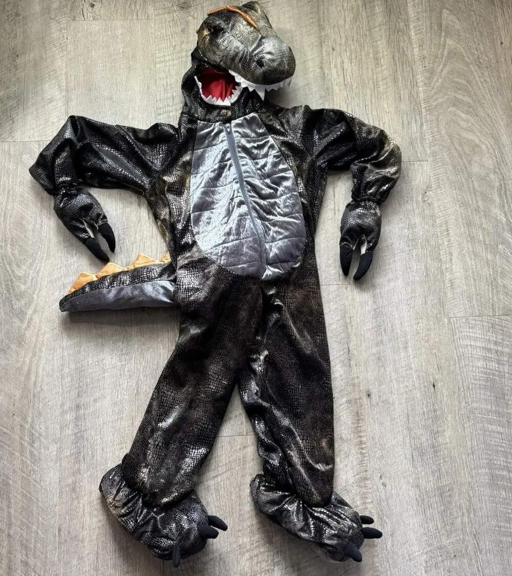 Spooked Plush Black Gold Dinosaur Costume Size 5/6 Dragon Halloween Stuffed Dino
